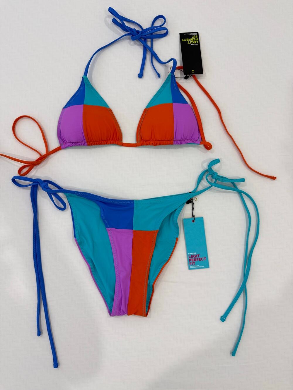 Free People x Oneone Bikini Set Colorblock Swimwear Size M NWT